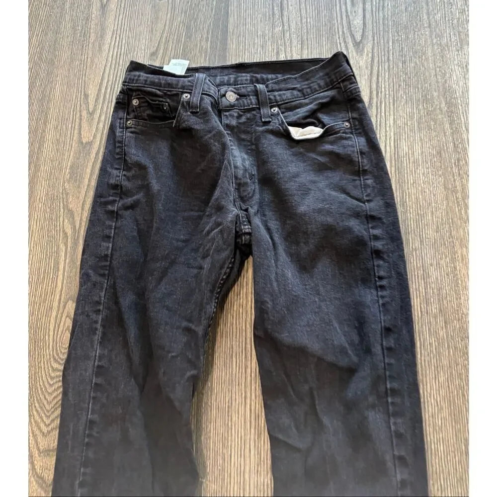 Levi's Mens Straight Jeans Mid Rise Denim Cotton Blend Dark Wash Black 30x32